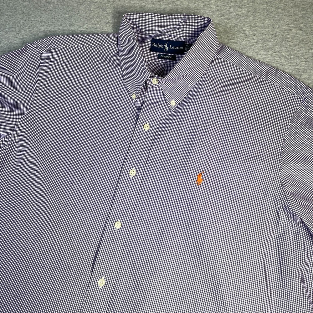 Polo Ralph Lauren Shirt Mens XXL Purple Gingham Custom Fit Short Sleeve Pony SS